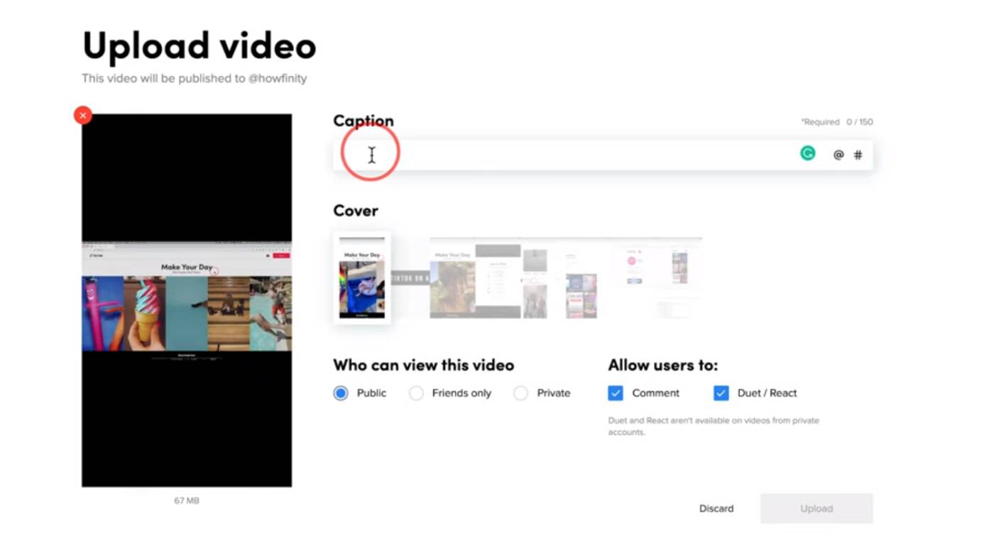 Uploading a TikTok video