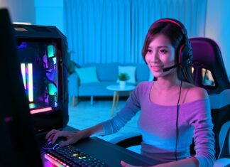 Twitch stream key: What it is and where to find it Decorative image of a woman at a computer in a room lit with blue lighting