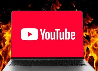 YouTube bug sends browser RAM usage soaring YouTube high RAM usag with fire around the laptop display YouTube logo